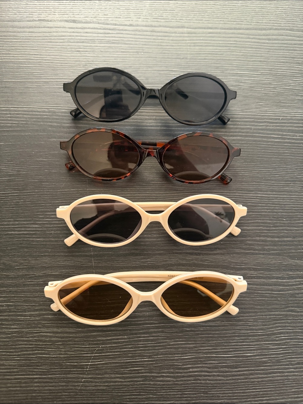 Set of 4 Oval Retro Sunglasses - Black, Tortoise, Cream, Beige Lenses